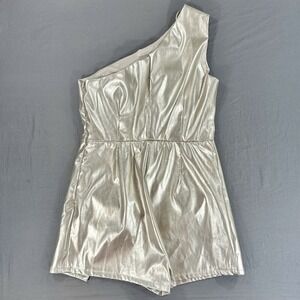 One-Shoulder Metallic Silver Romper